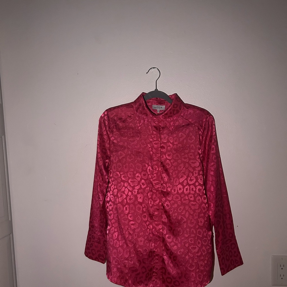 Elegant Red Leopard Print Button Down Shirt